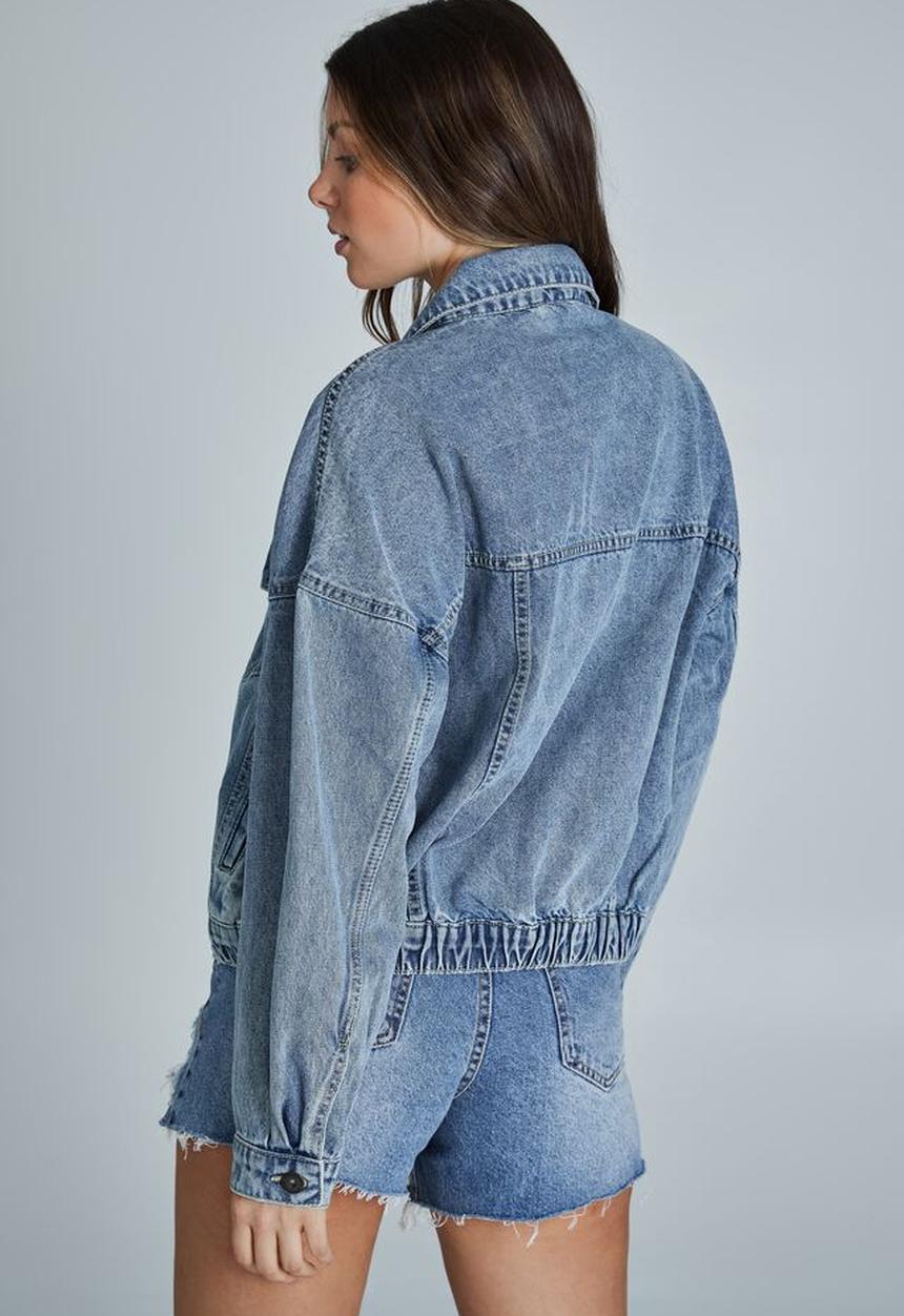 Cotton On - Cinched hem denim jacket - haven blue