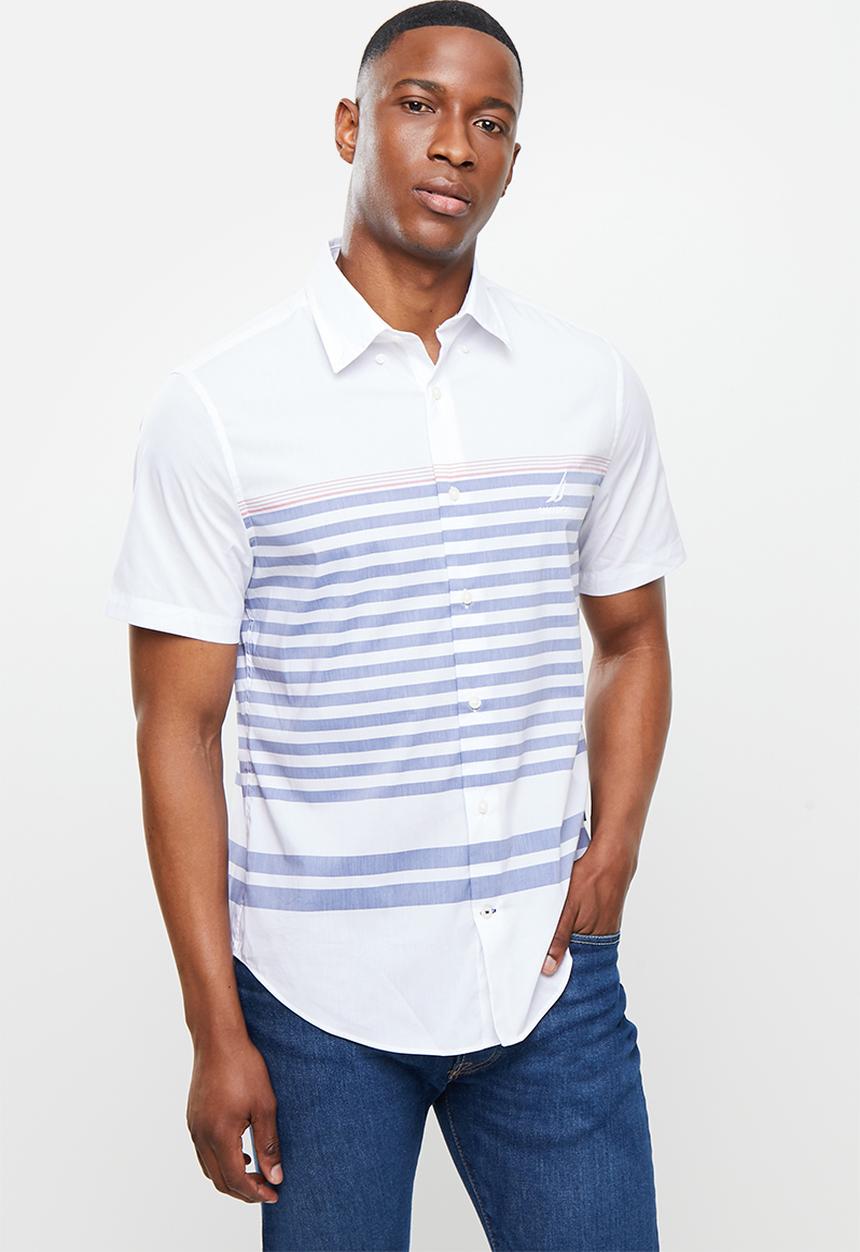 Nautica - W17903 s/s navtech small stripe shirt - bright white 