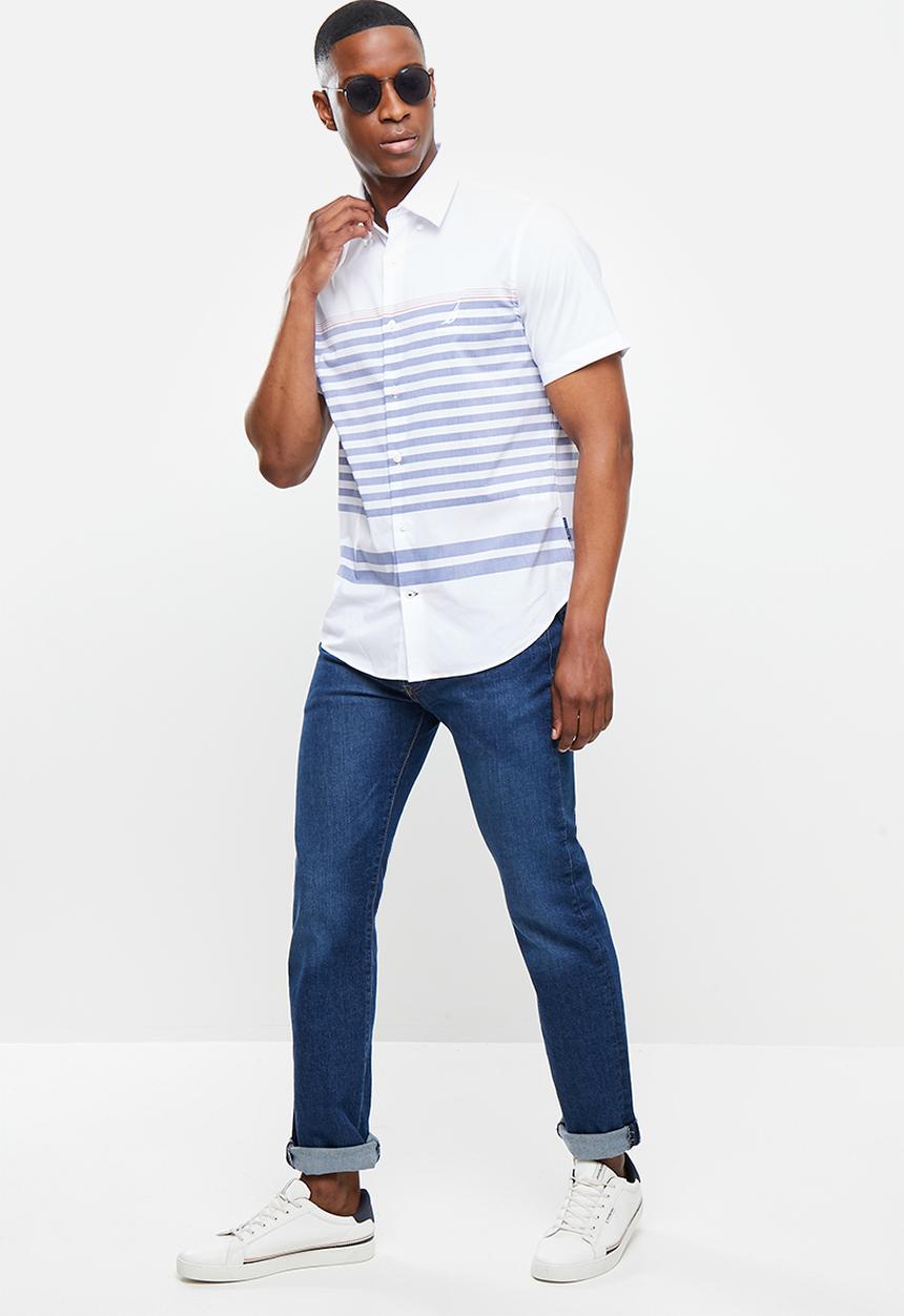 Nautica - W17903 s/s navtech small stripe shirt - bright white 