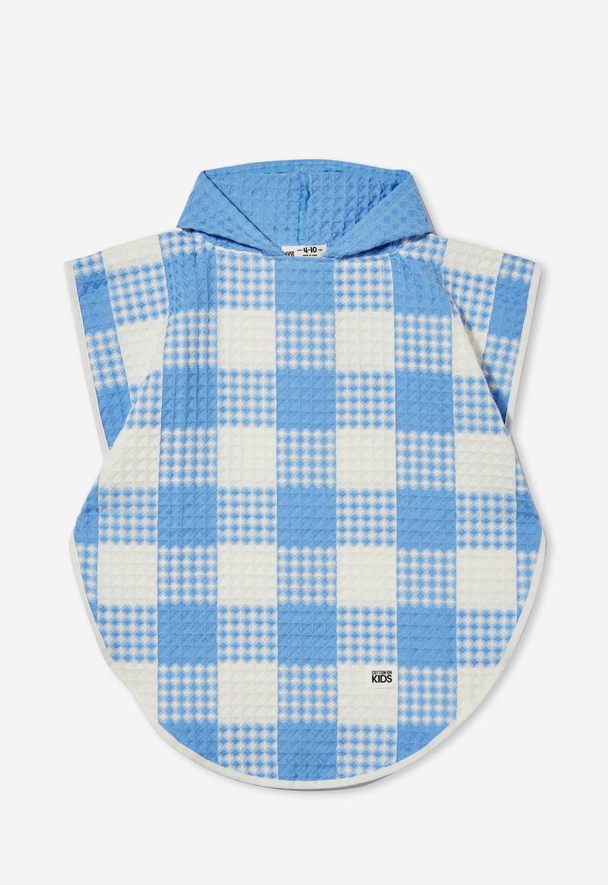 Cotton On - Kids waffle hooded towel - dusk blue gingham