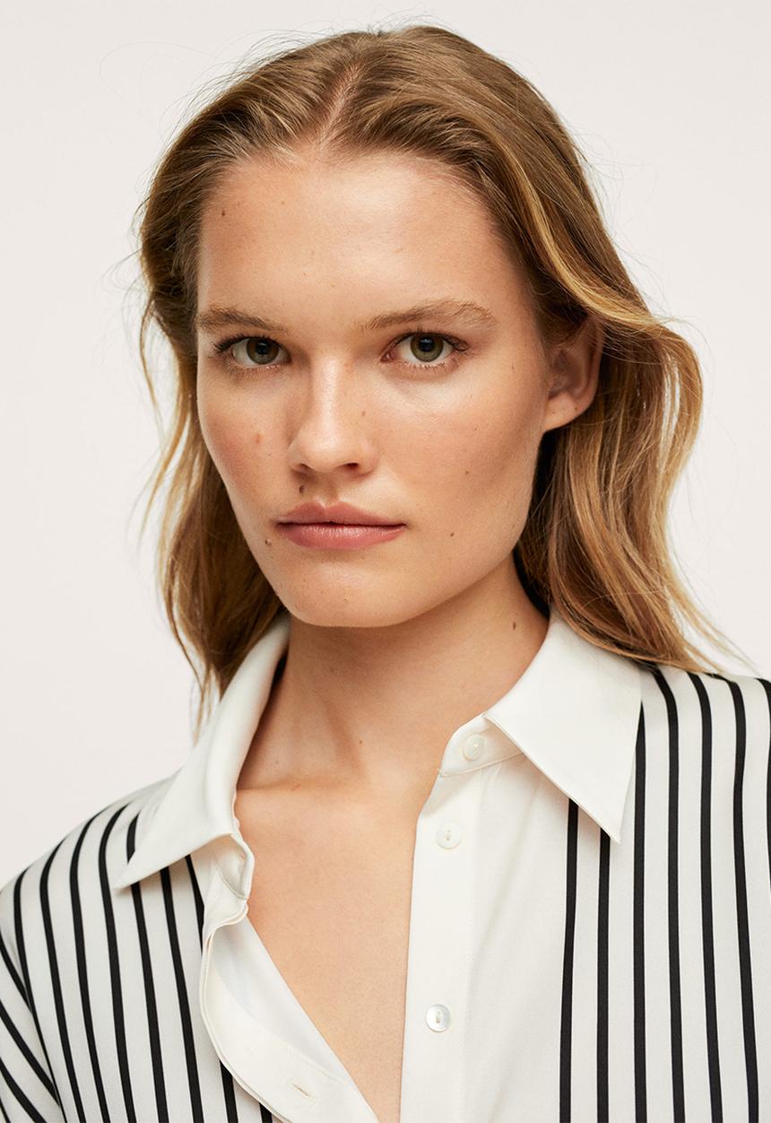 MANGO - Shirt lineas - white & black 