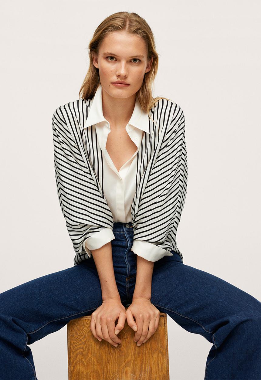 MANGO - Shirt lineas - white & black 