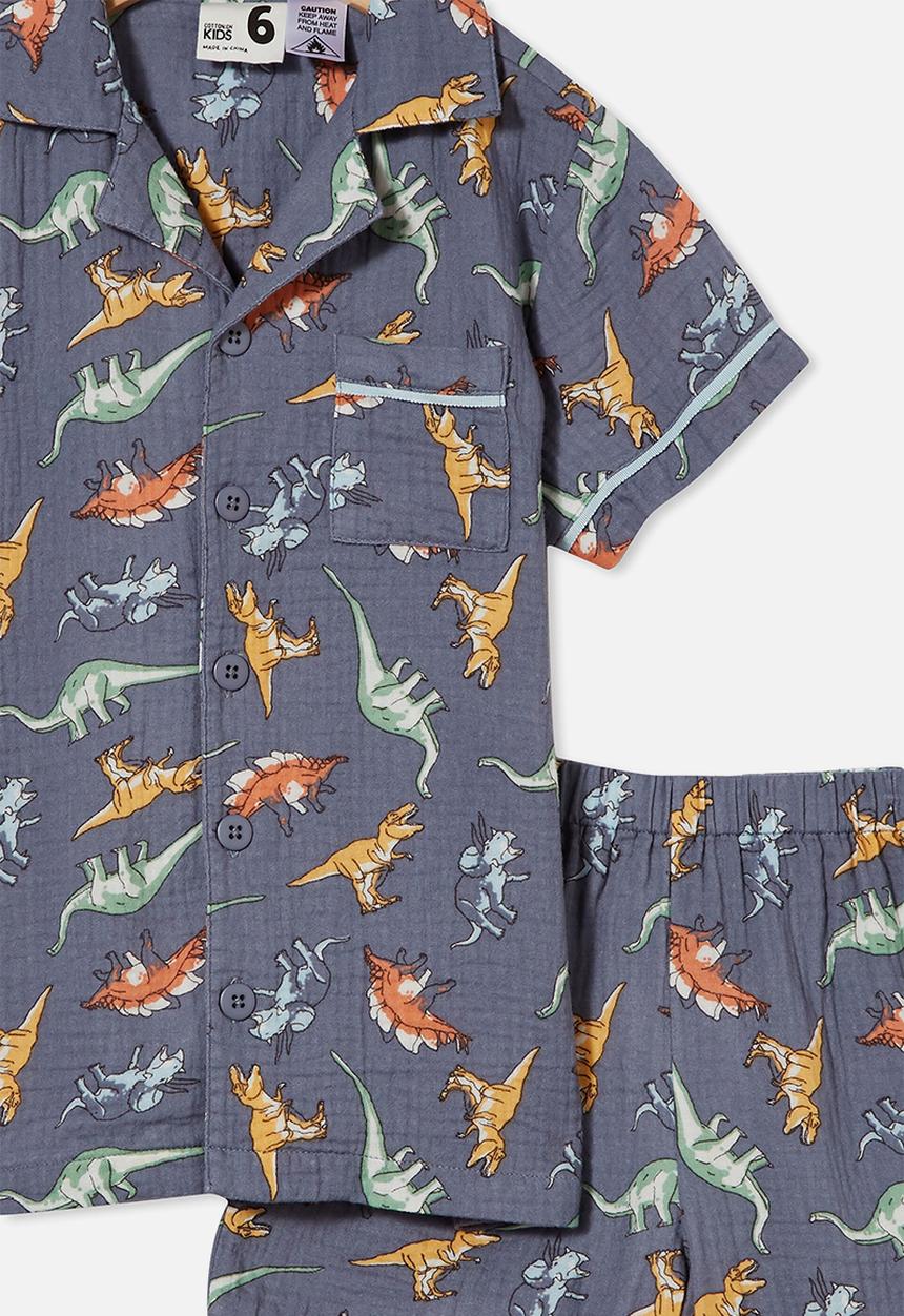 Cotton On - Andre cheesecloth short sleeve pj set - steel/shadow dino