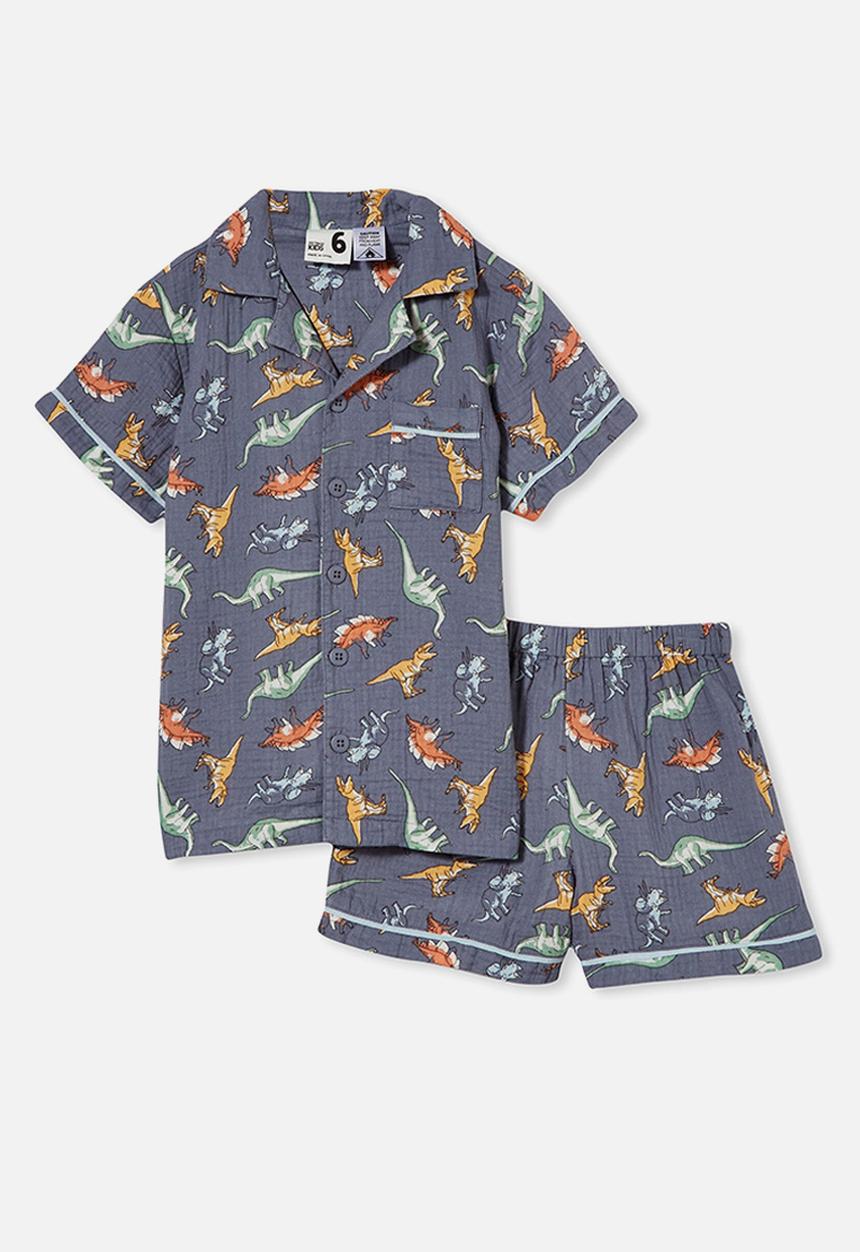 Cotton On - Andre cheesecloth short sleeve pj set - steel/shadow dino