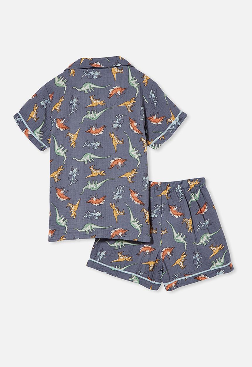 Cotton On - Andre cheesecloth short sleeve pj set - steel/shadow dino