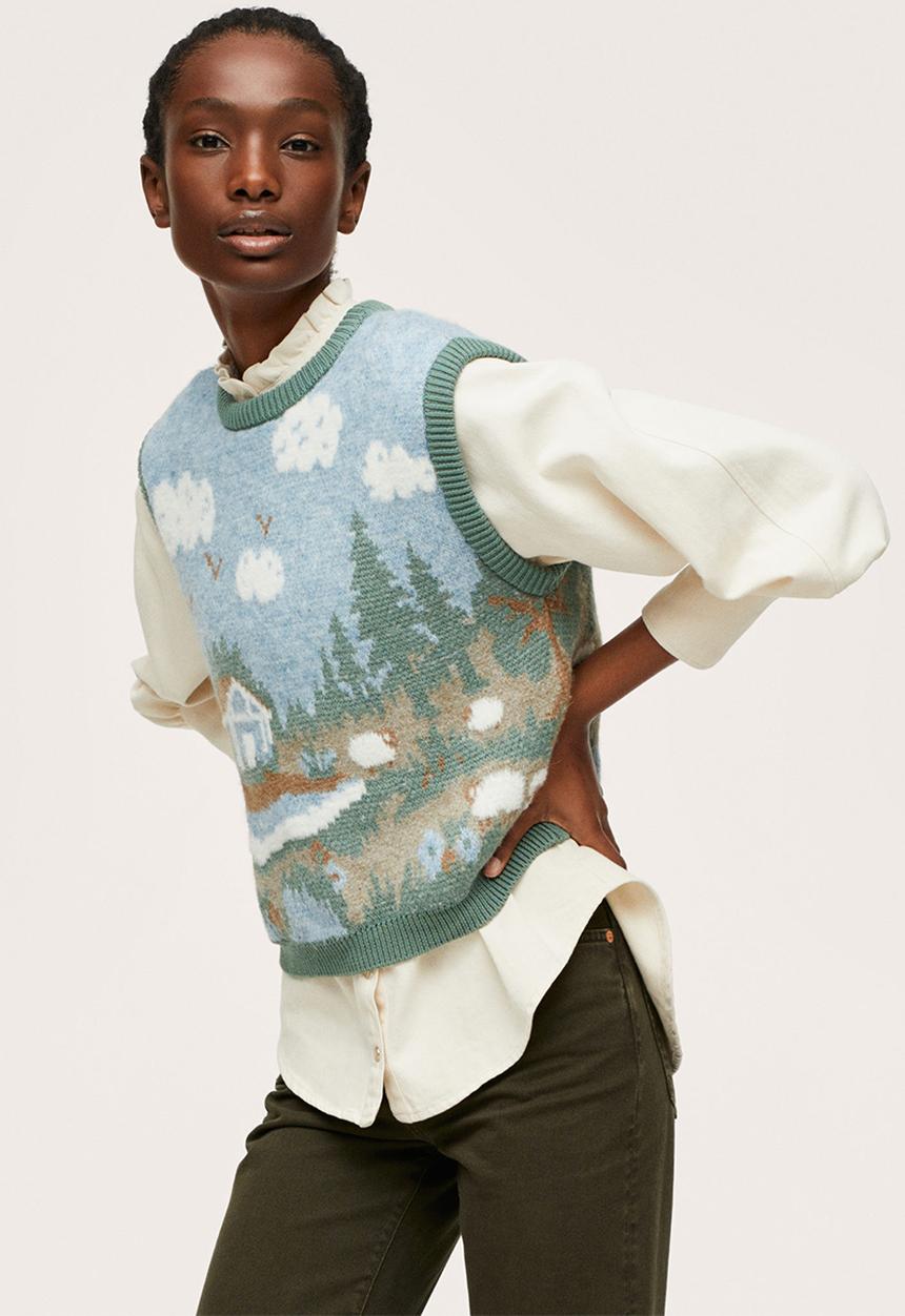 MANGO - Waistcoat farm - light pastel blue