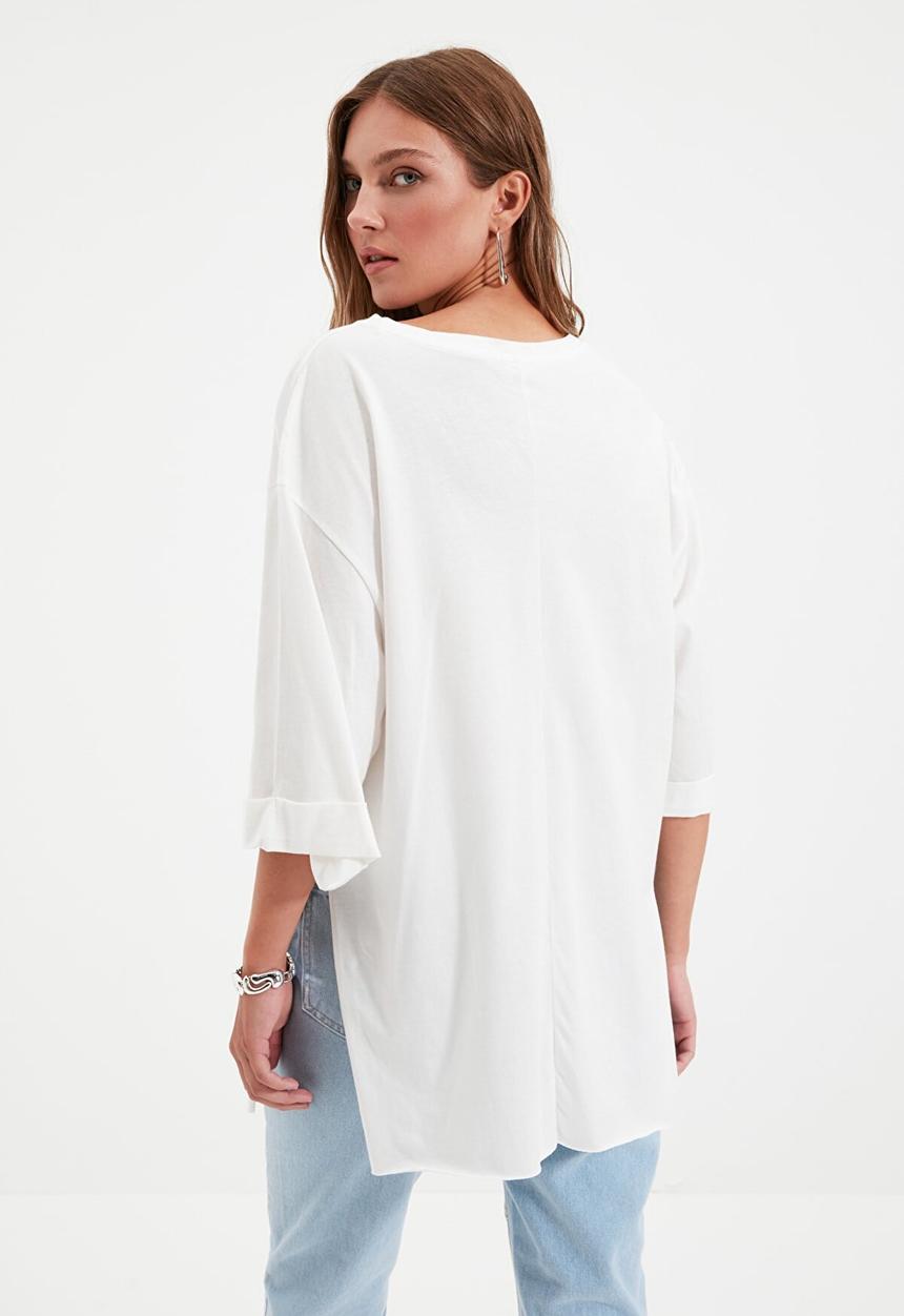 Trendyol - Double sleeve asymmetrical boyfriend t-shirt - white