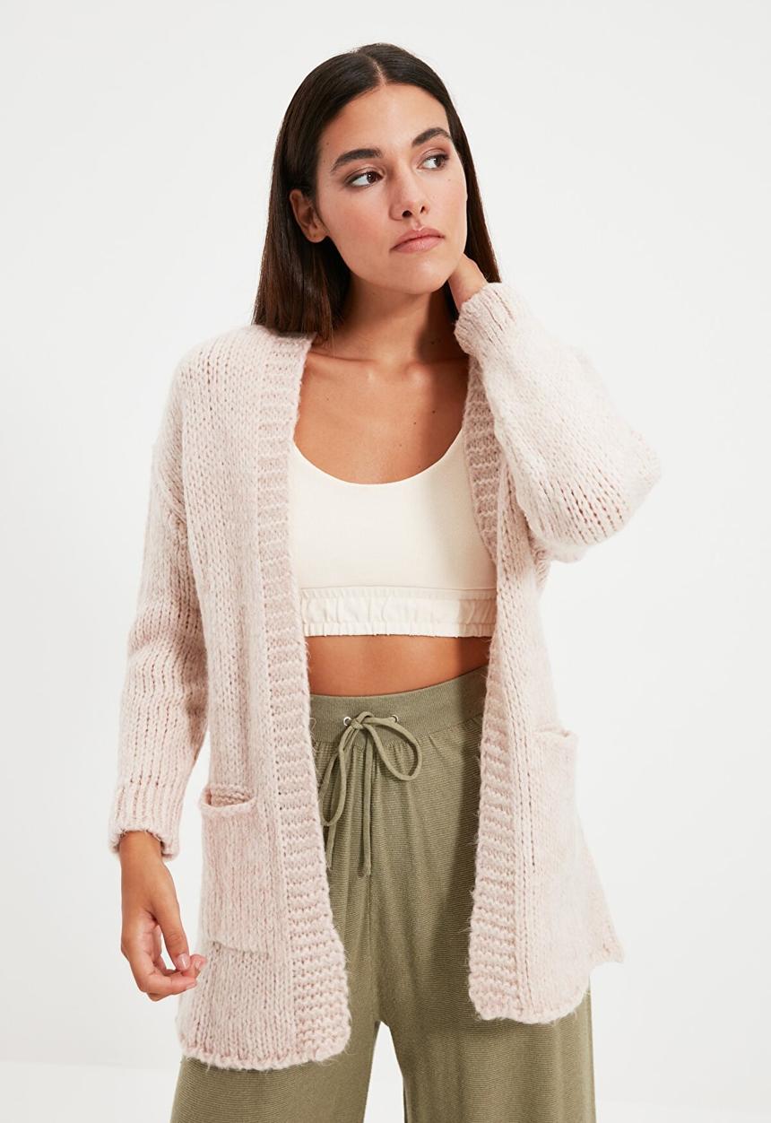 Trendyol - Pocket detailed knit cardigan - stone