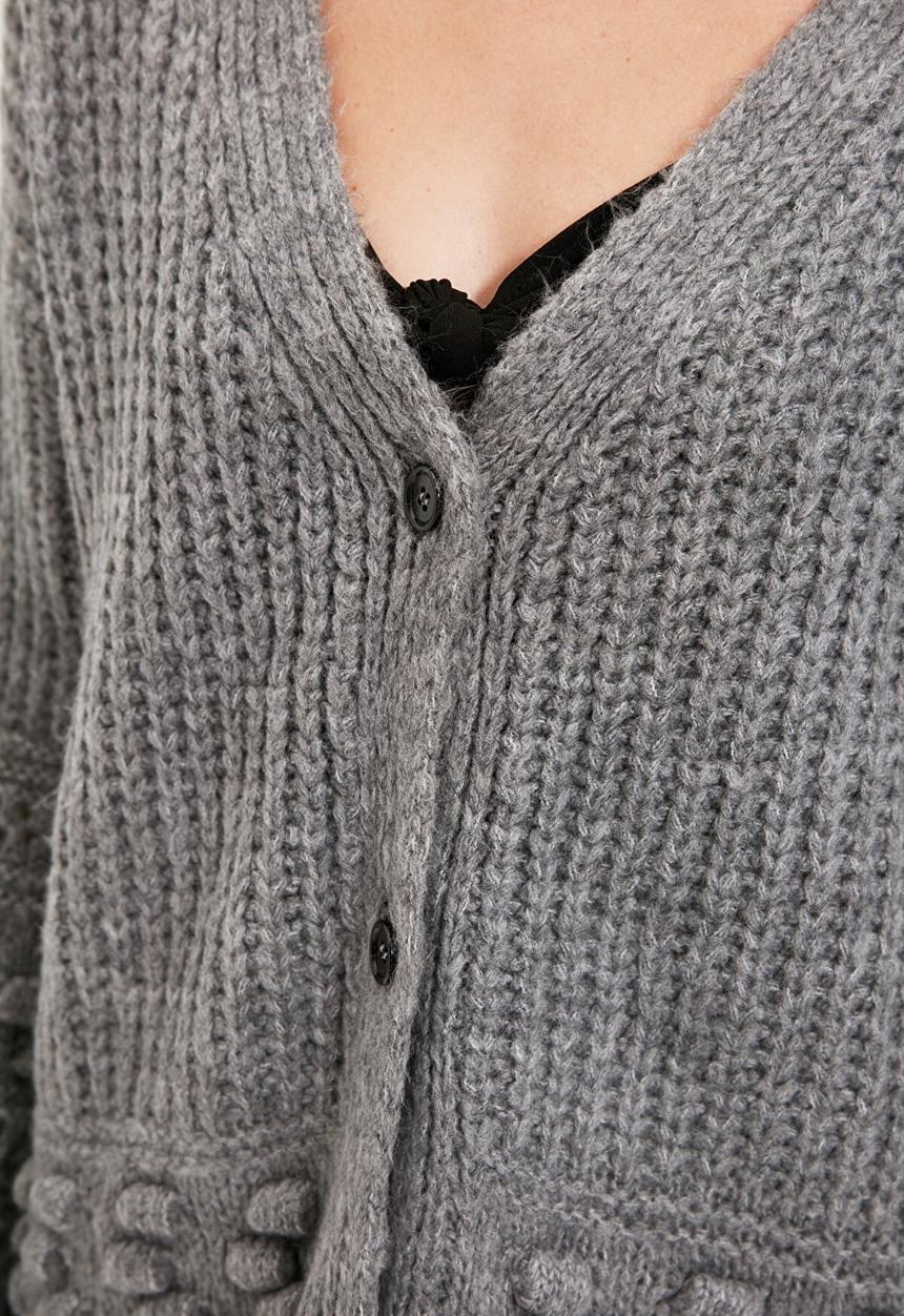 Trendyol - Knitted detail knit cardigan - grey