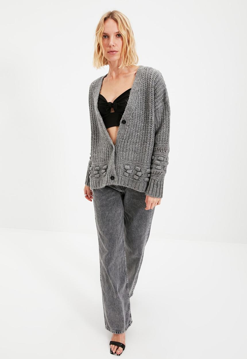 Trendyol - Knitted detail knit cardigan - grey