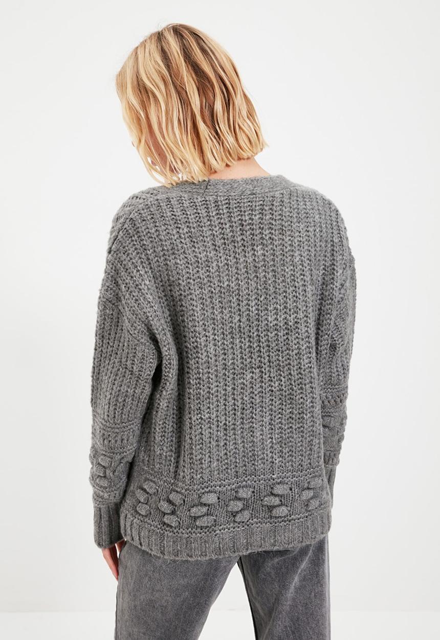 Trendyol - Knitted detail knit cardigan - grey