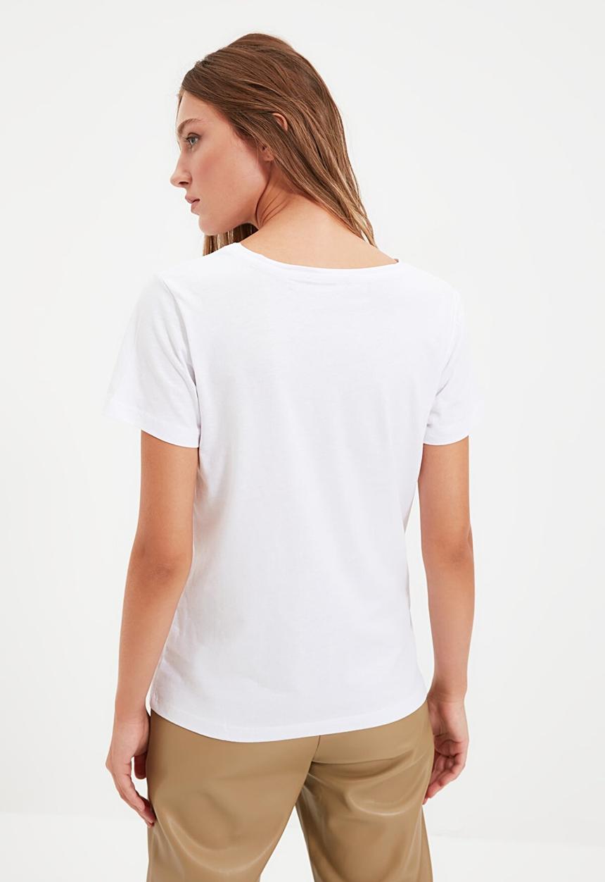 Trendyol - V-neck basic 100% cotton t-shirt - white