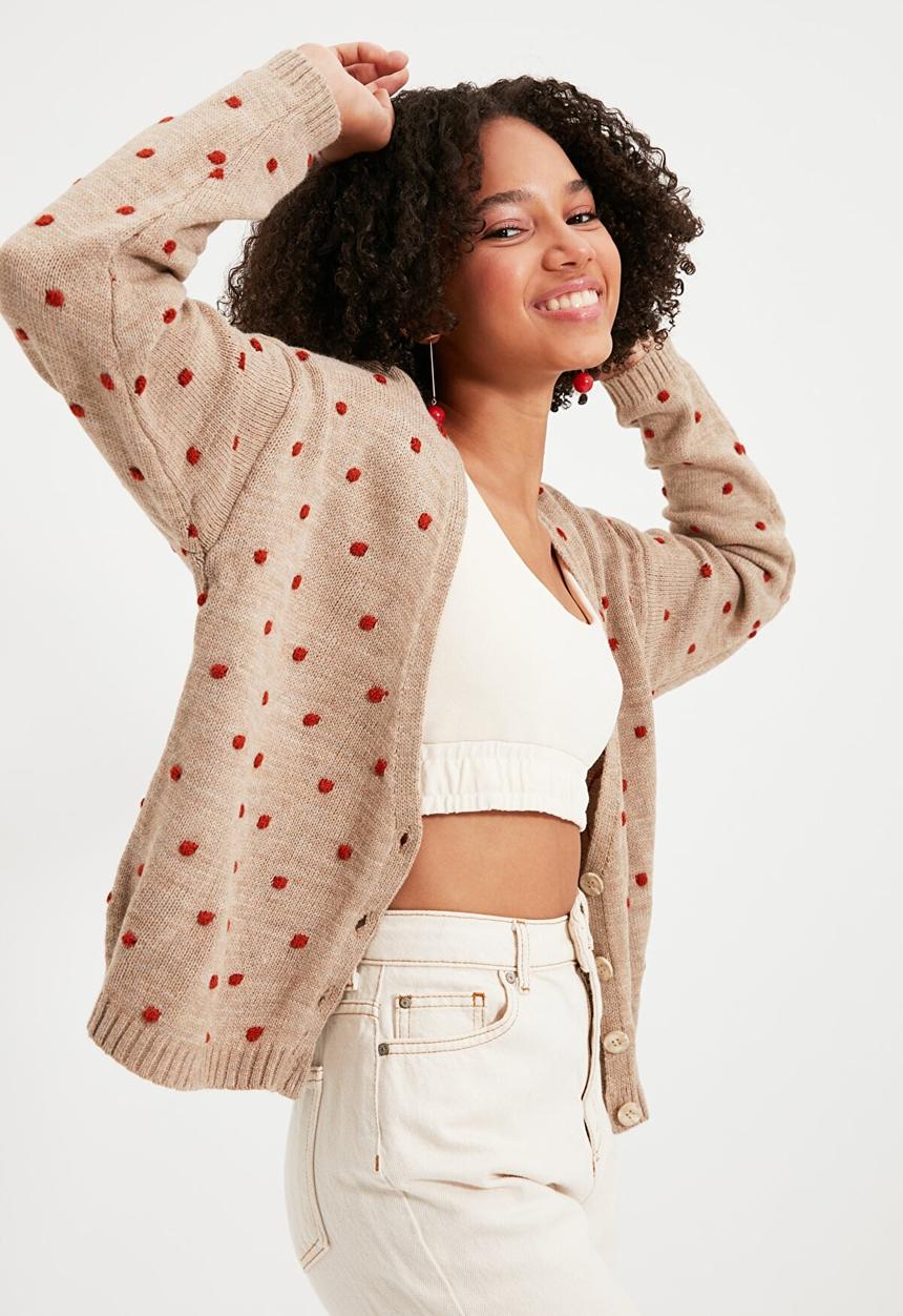 Trendyol - Pompom detailed knit cardigan - beige