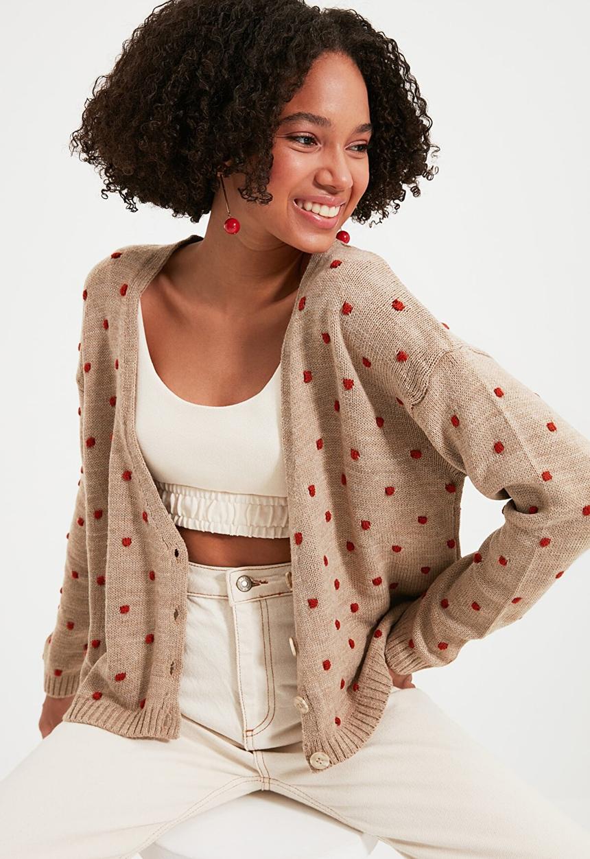 Trendyol - Pompom detailed knit cardigan - beige