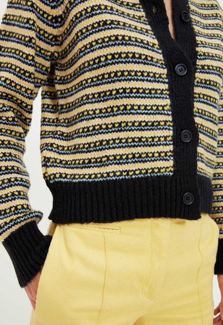 Trendyol - Button detailed striped knit cardigan - navy & yellow 