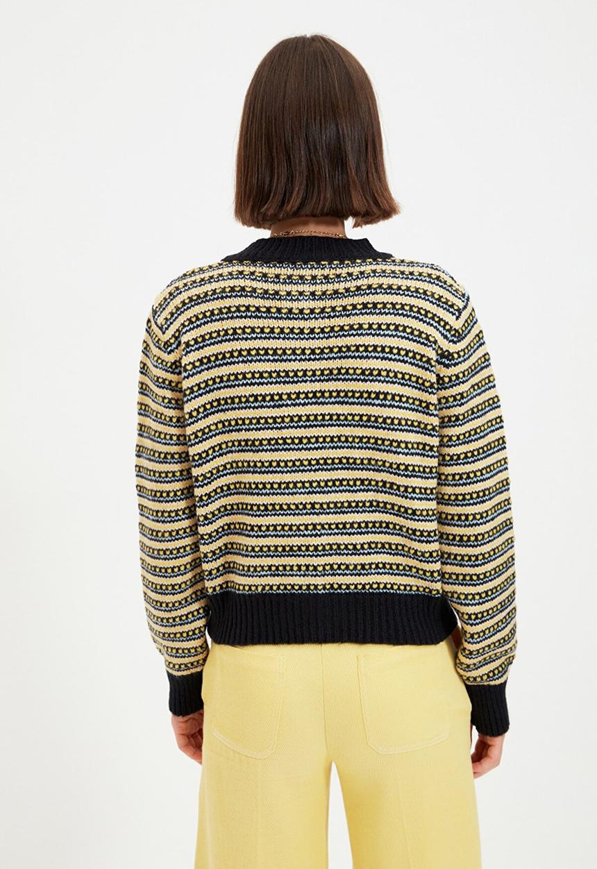 Trendyol - Button detailed striped knit cardigan - navy & yellow 