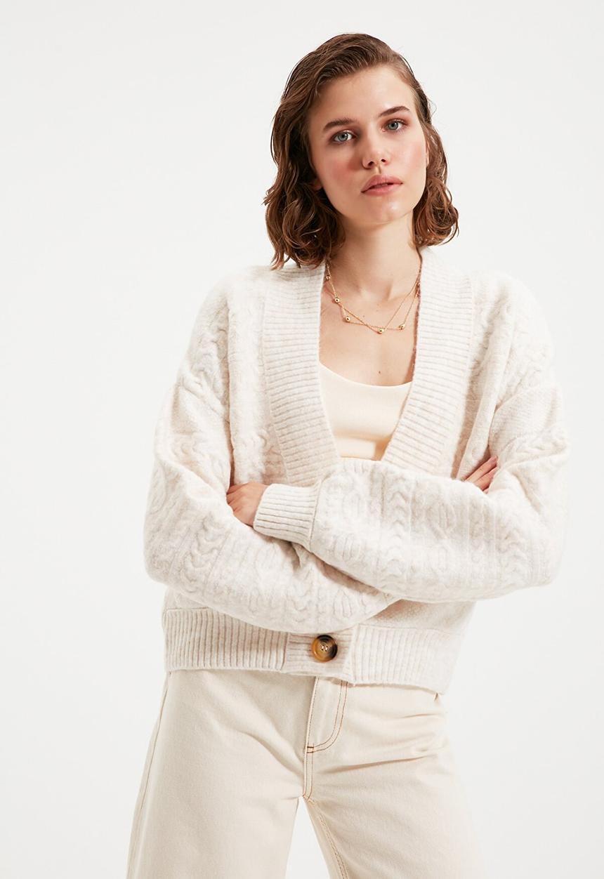 Trendyol - Knitted detail knit cardigan - ecru