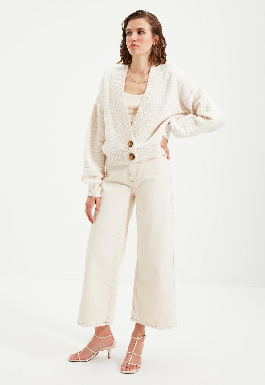 Trendyol - Knitted detail knit cardigan - ecru