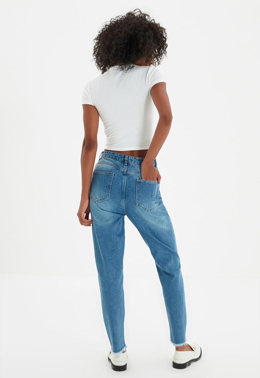 Trendyol - Ripped detailed high waist mom jeans - blue