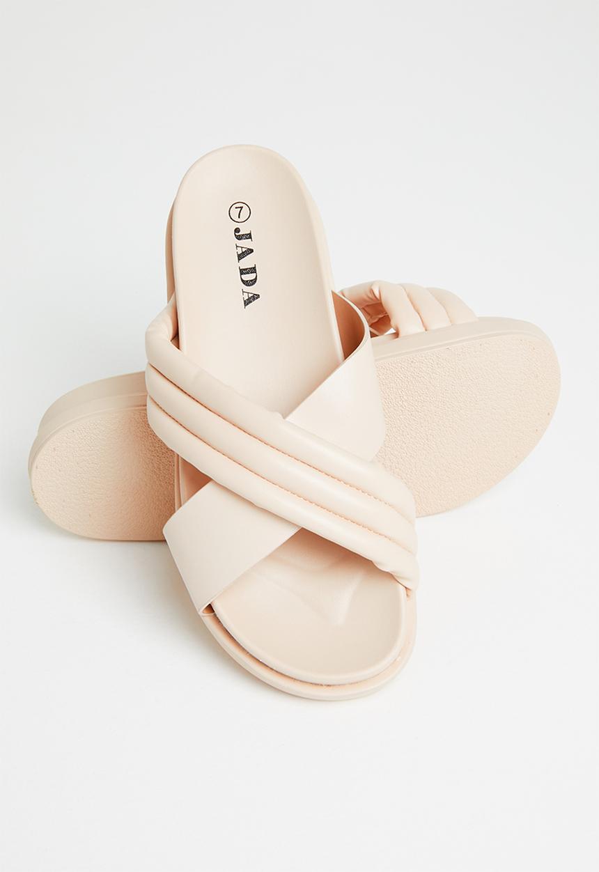 Jada - Padded cross strap slide - beige