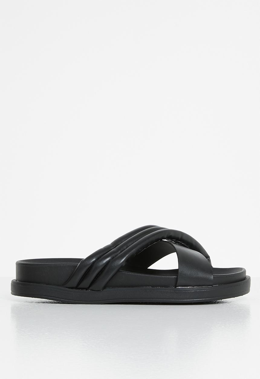Jada - Padded cross strap slide - black