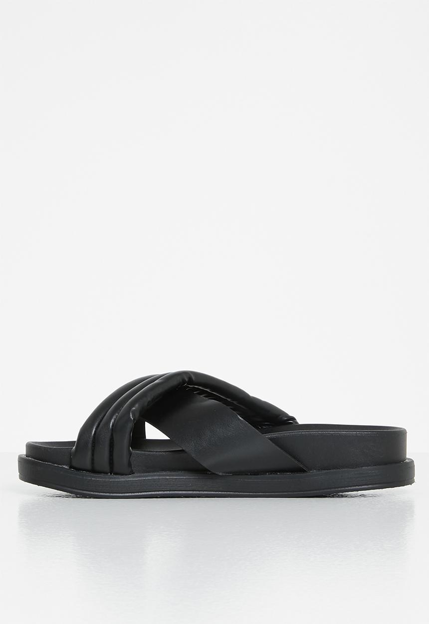 Jada - Padded cross strap slide - black