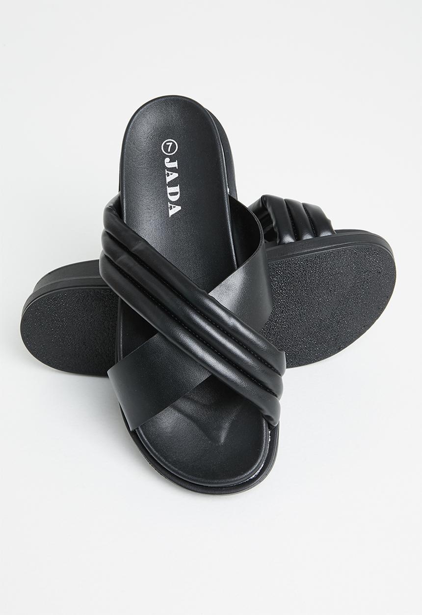 Jada - Padded cross strap slide - black