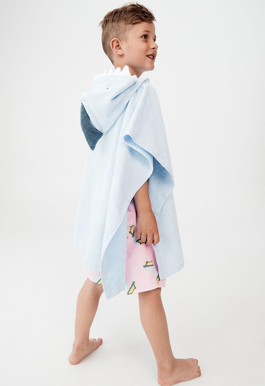 Cotton On - Kids hooded towel - white water blue shark