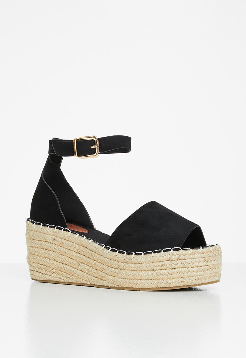 Jada - Ankle strap espadrille wedge heel - black
