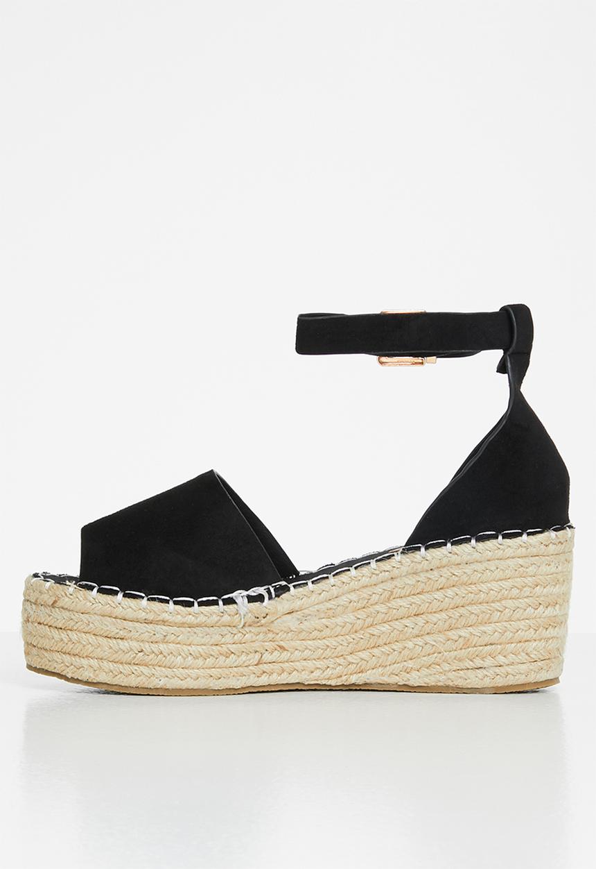 Jada - Ankle strap espadrille wedge heel - black