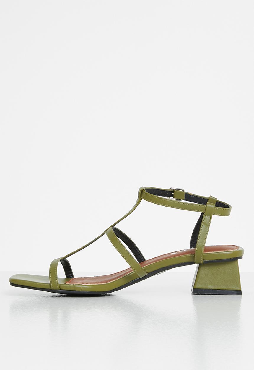 Jada - Caged square toe stacked heel - green