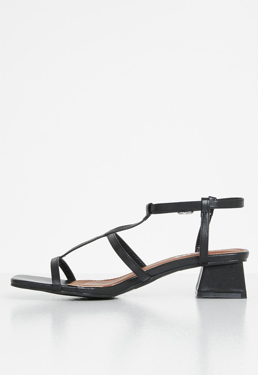Jada - Caged square toe stacked heel - black