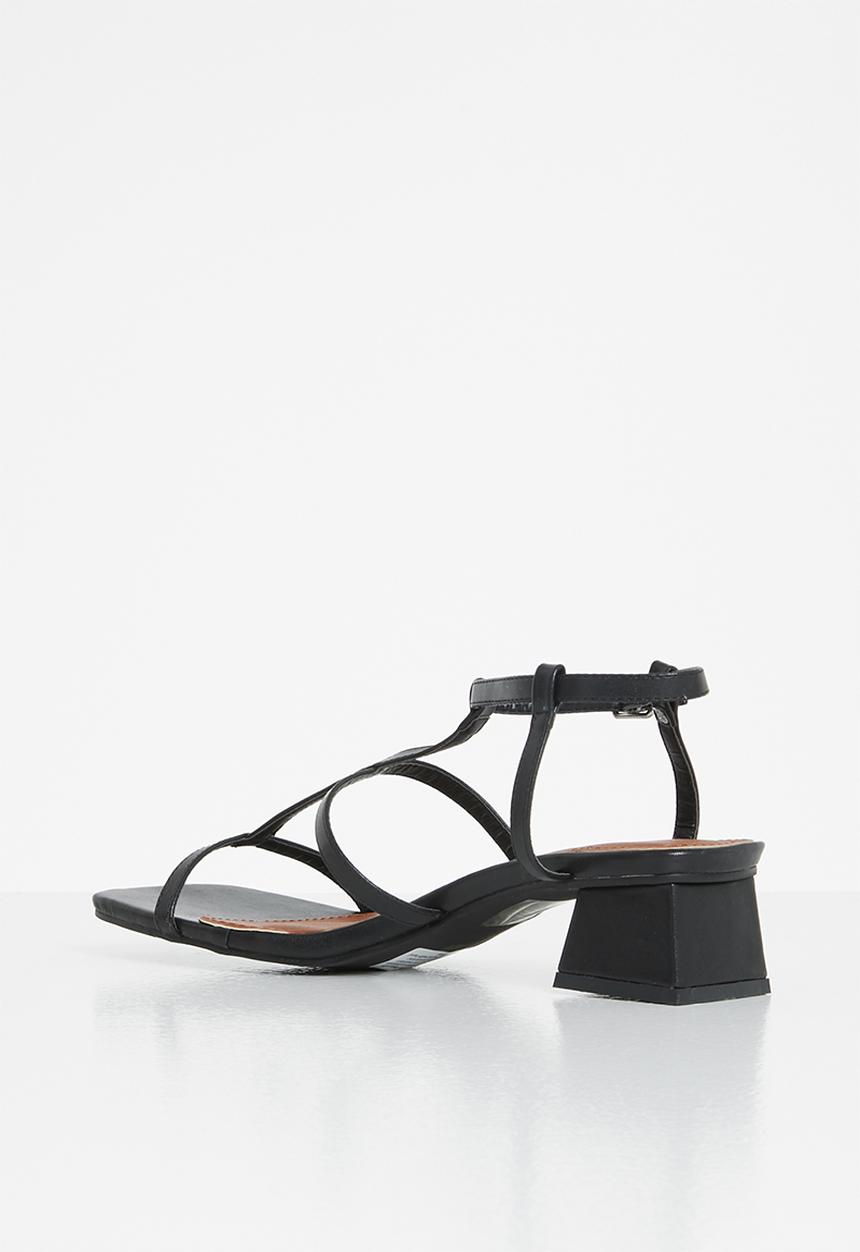 Jada - Caged square toe stacked heel - black