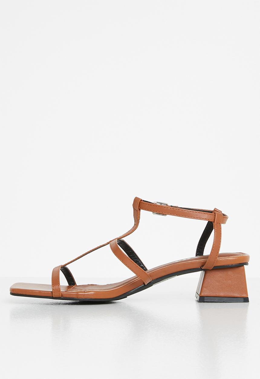 Jada - Caged square toe stacked heel - tan