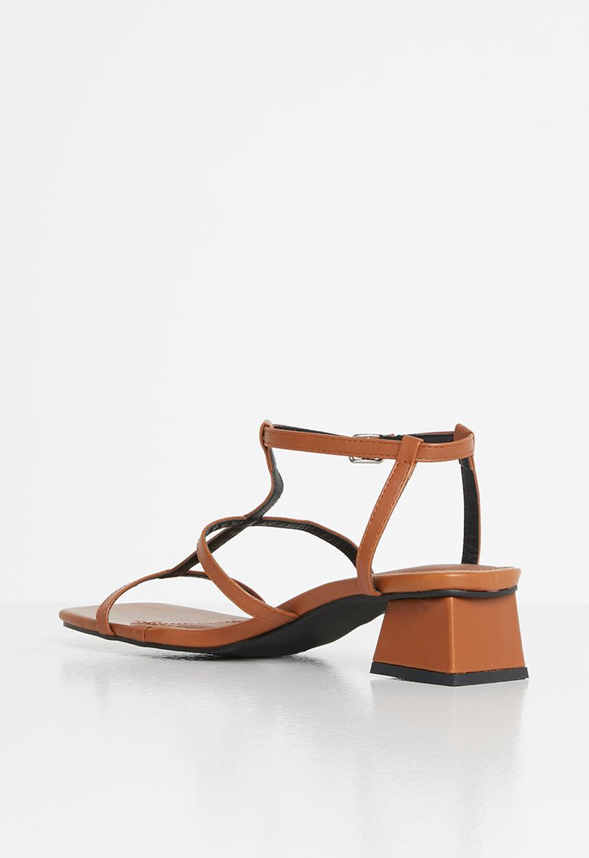 Jada - Caged square toe stacked heel - tan