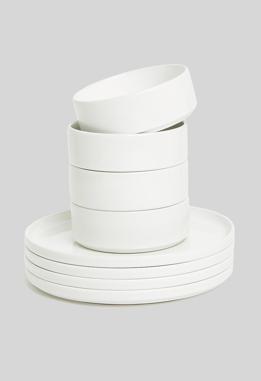 Omada - Set of 4 Flat stackable cereal bowl - white