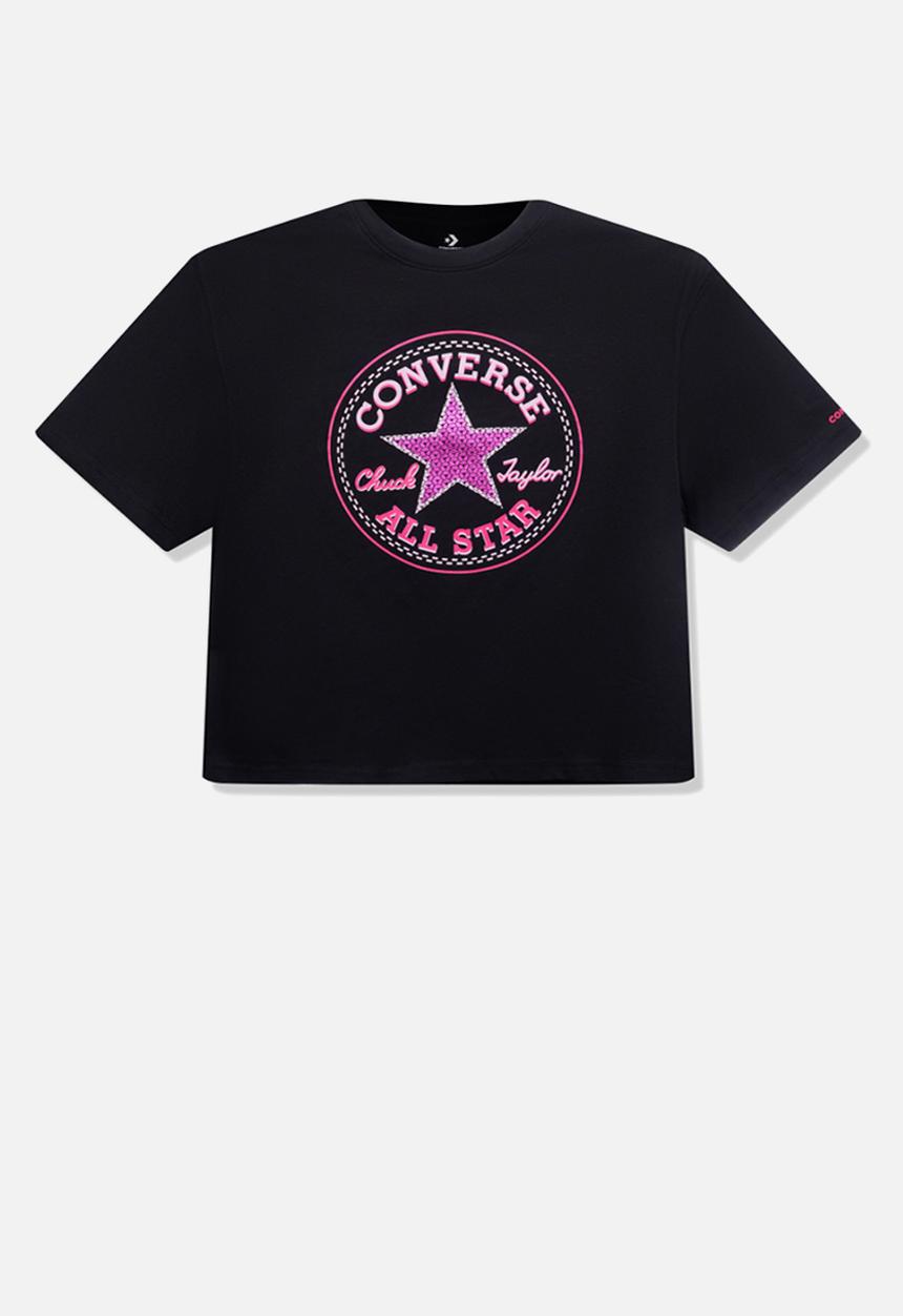 Converse - Cnvg star faux sequin boxy tee - black