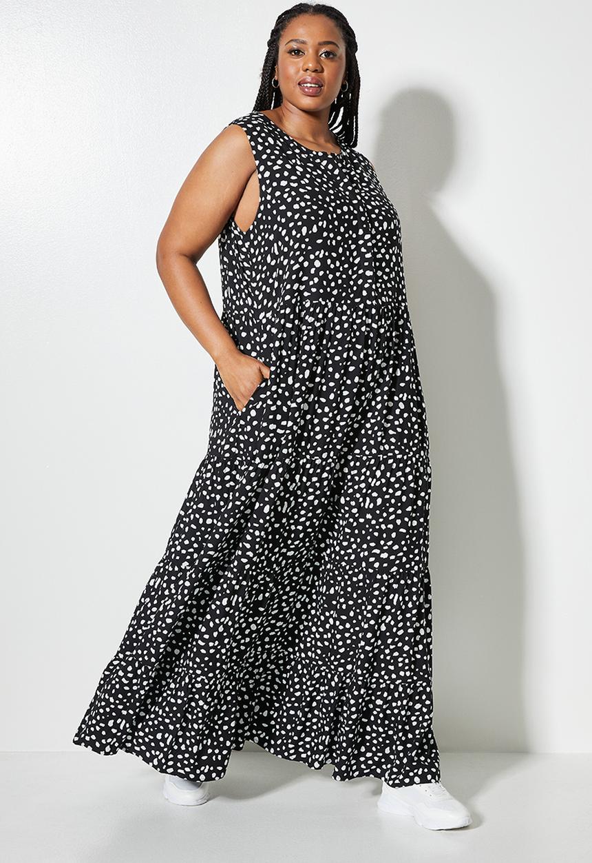 Superbalist - Placket detail tiered dress - black & white 