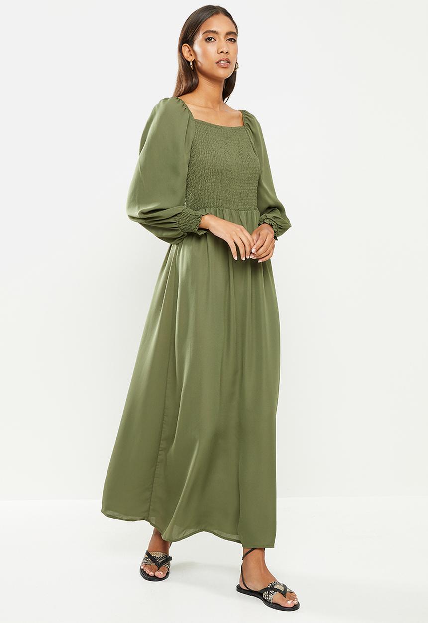 Jacqueline de Yong - Mina 3/4 smock ankle dress - kalamata