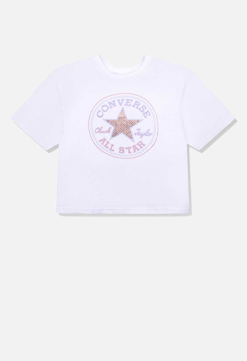Converse - Cnvg star faux sequin boxy tee - white