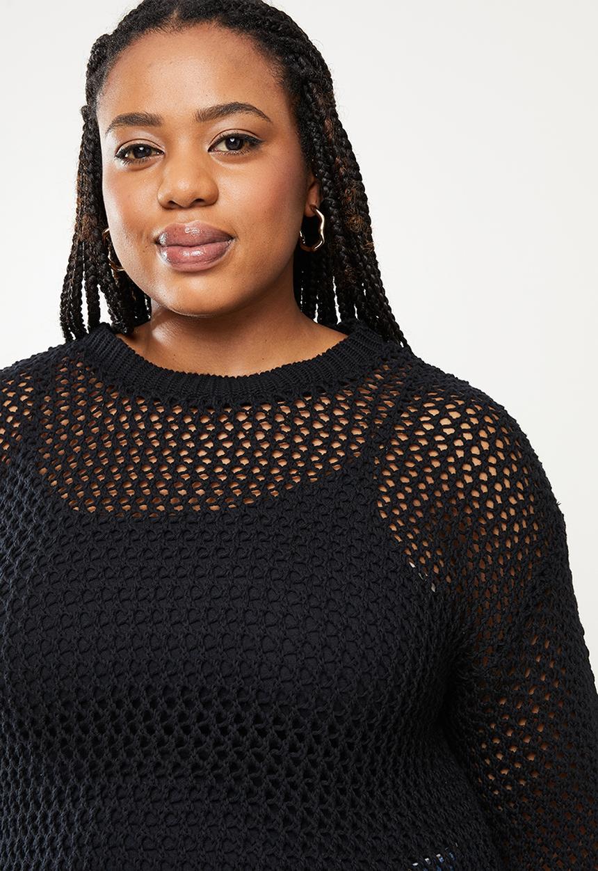 Me&B - Plus fish net summer jersey - black