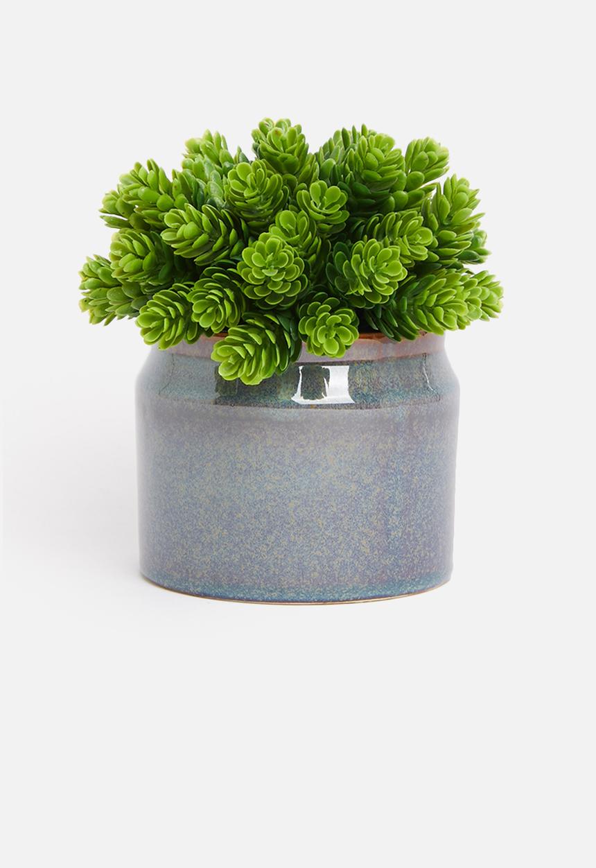 H&S - Lip porcelain reactive glaze pot - green