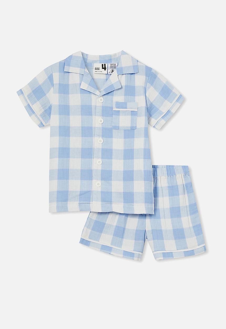 Cotton On - Andre cheesecloth short sleeve pj set - gingham/dusk blue