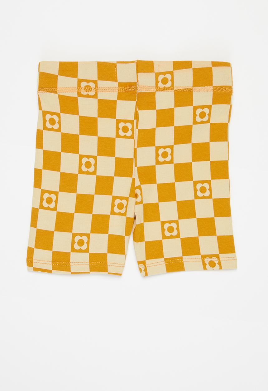 Cotton On - Hailey bike short - tumeric latte/coogee checkerboard