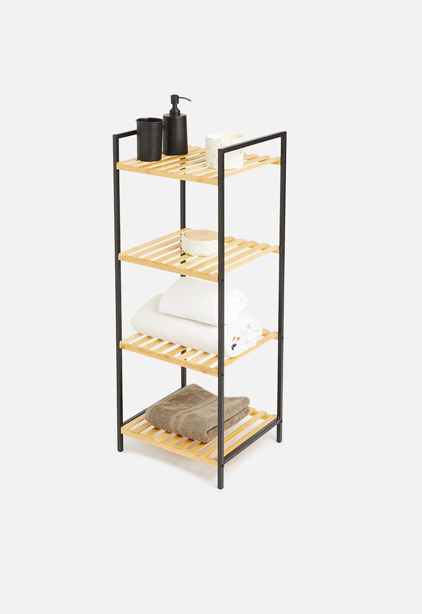 Storage Solutions - Square bamboo bathroom rack - black & natural