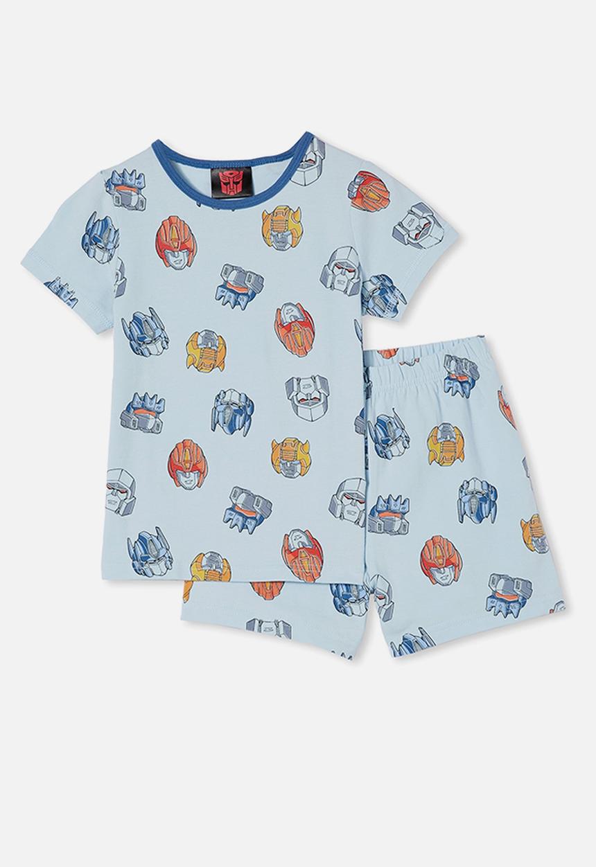 Cotton On - Hudson short sleeve pyjama set licensed - lcn has transformers faces/frosty blue