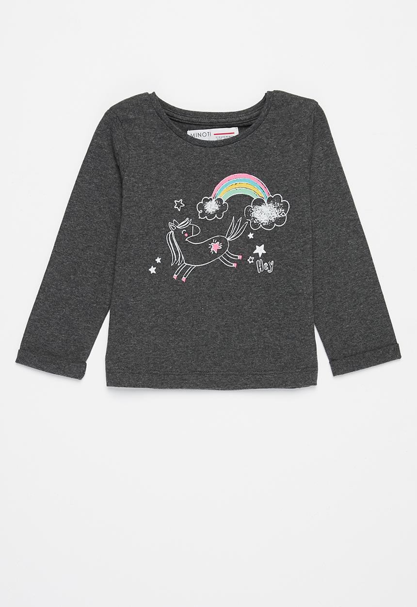 MINOTI - Girls basic pony long sleeve top - charcoal