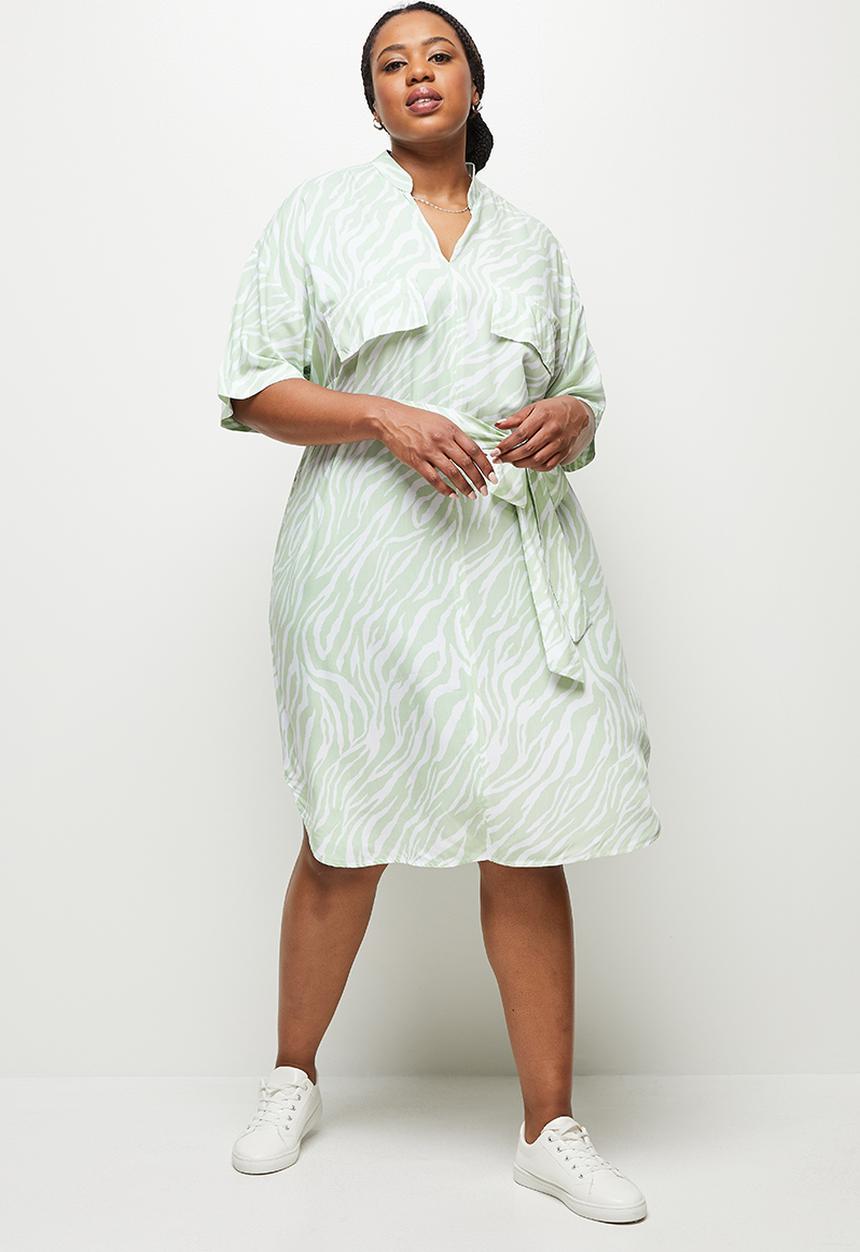 edit Plus - Belted shirt dress - sage 