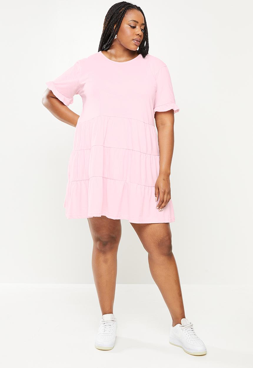 Missguided - Plus frill sleeve tiered smock dress  - pink 