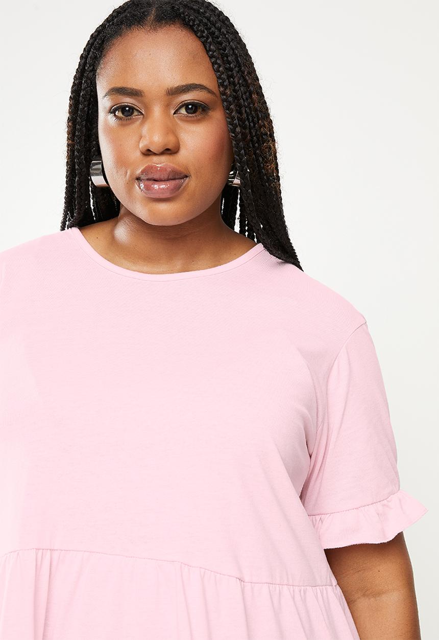 Missguided - Plus frill sleeve tiered smock dress  - pink 